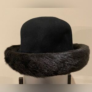 Da-Me Made in Italy Wool Faux Fur Black Bowler - Type Hat